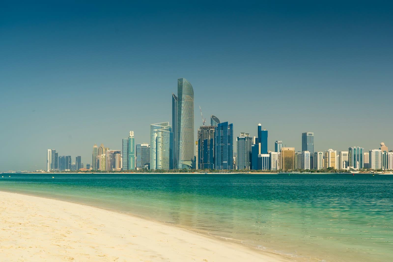 The Abu Dhabi skyline across the water